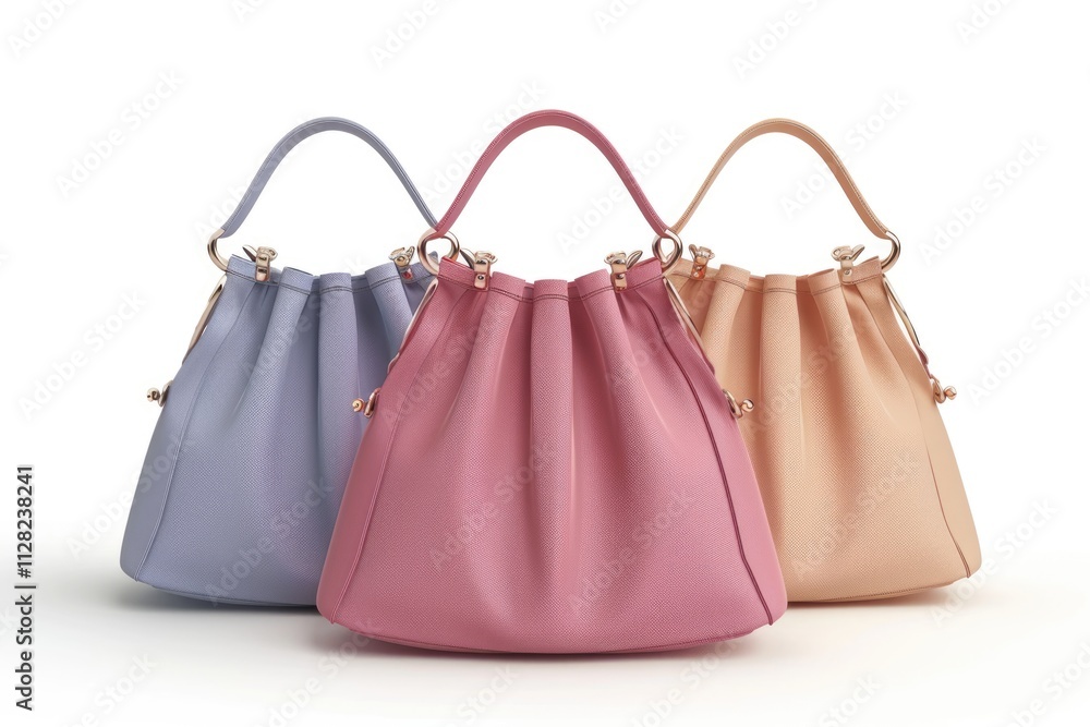 women leather color handbags isolated on white background women leather color handbags isolated on white background