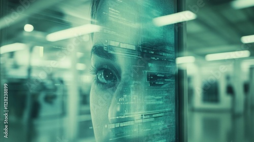 Woman Observing Digital Data Screen Modern Technology