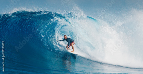 Pro surfer rides big wave in the Maldives