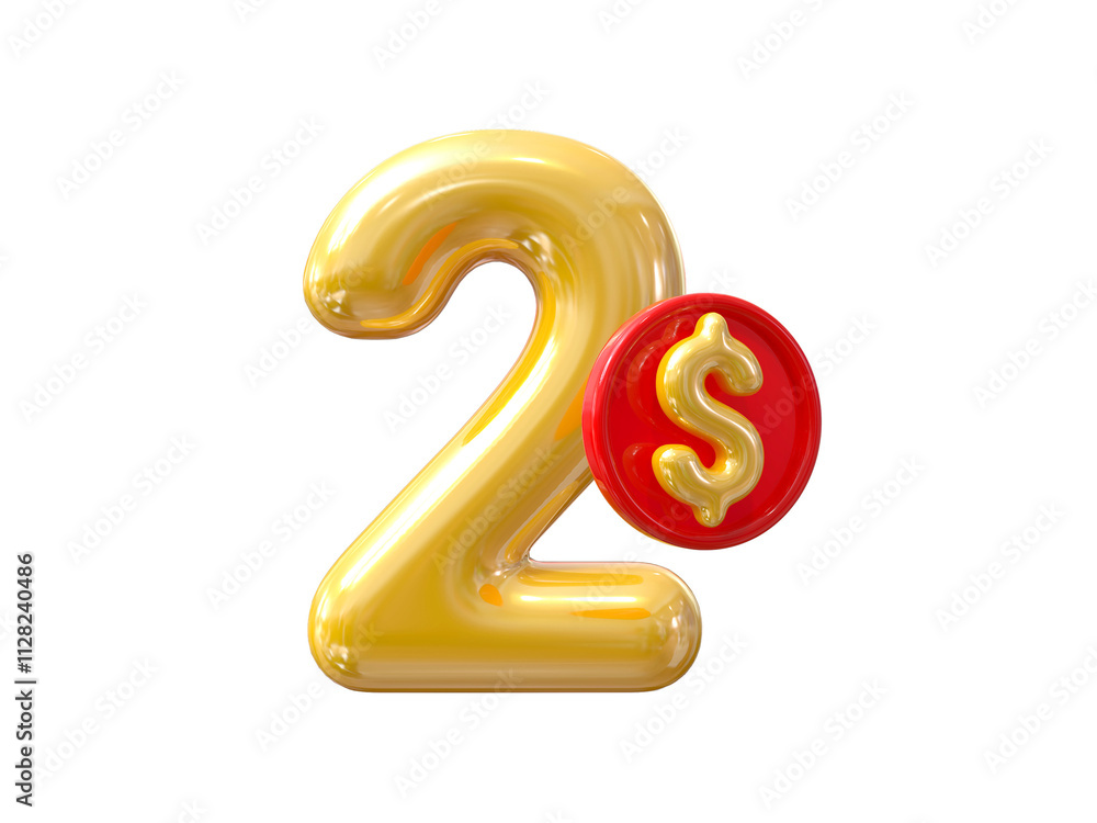 Gold Balloon Dollar Number 2 Gold Balloon Dollar Number 2