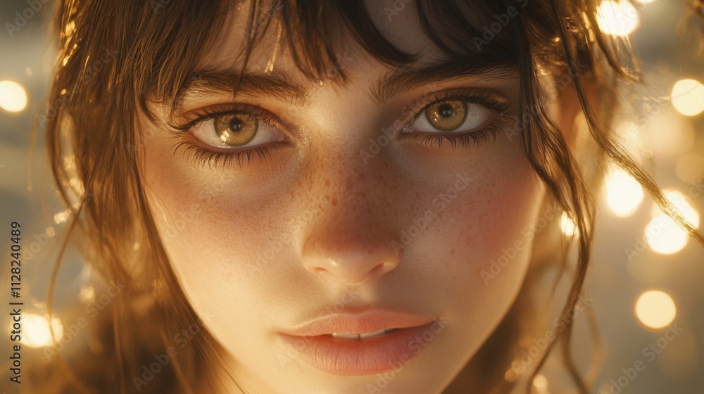 Young Woman with Freckles and Golden Lights Young Woman with Freckles and Golden Lights