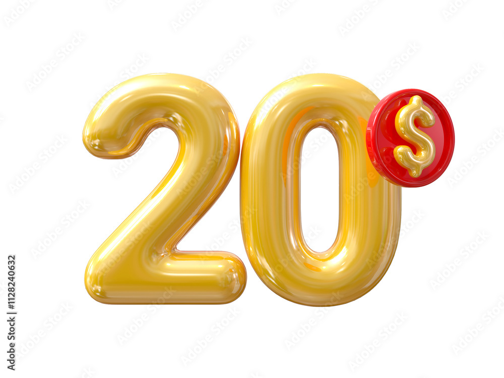 Gold Balloon Dollar Number 20 Gold Balloon Dollar Number 20