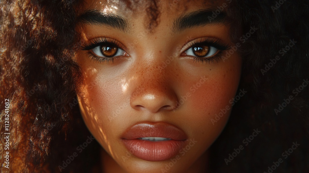 Closeup Portrait of a Young Woman with Brown Eyes and Curly Hair Closeup Portrait of a Young Woman with Brown Eyes and Curly Hair
