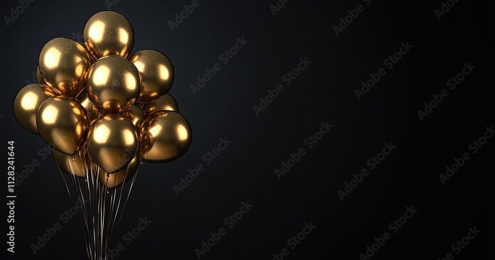 Golden Balloons on Black Wall for Event Banner Design Golden Balloons on Black Wall for Event Banner Design
