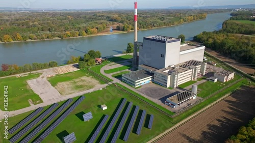 AKW Zwentendorf Museum And Solar Panels On The Field In Austria - Aerial Shot photo