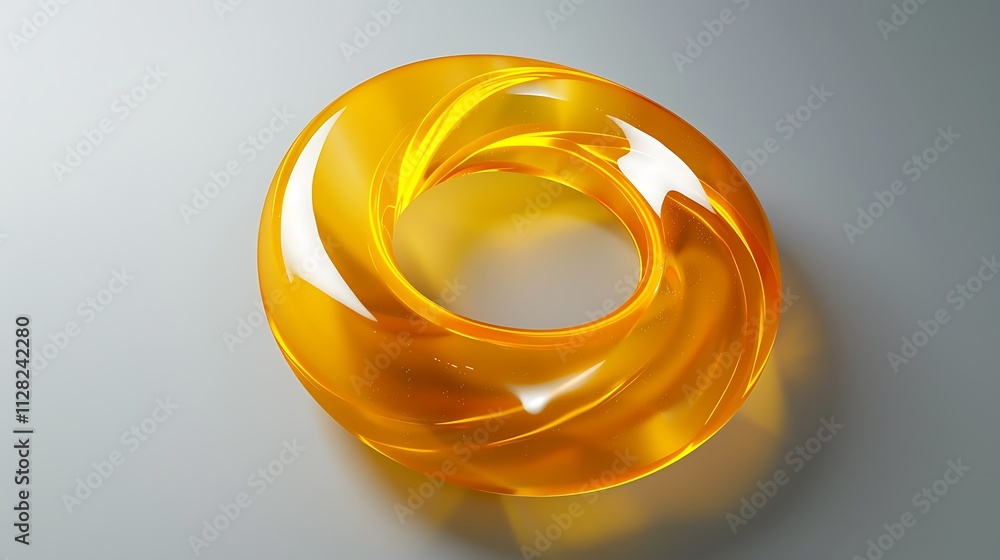 A bright yellow torus reflecting light against a solid gray background A bright yellow torus reflecting light against a solid gray background