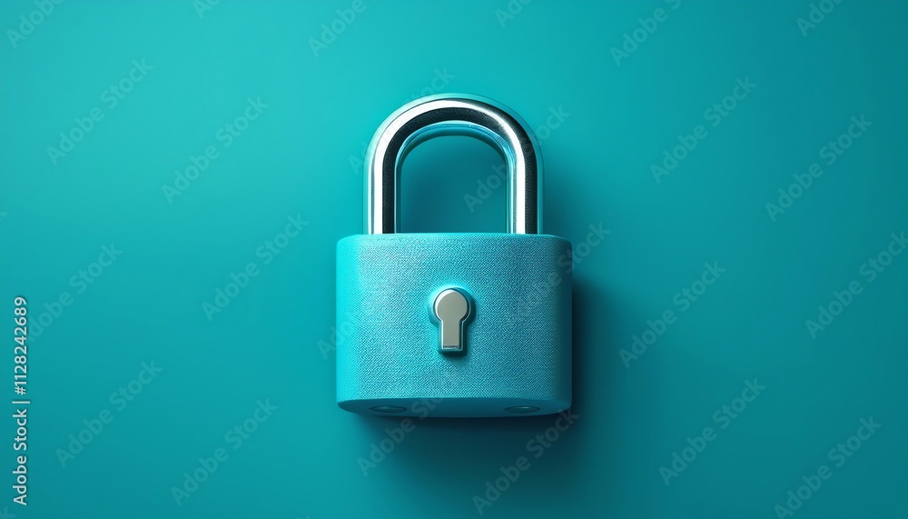 A vibrant turquoise padlock with a metallic shackle against a matching background, symbolizing security and protection. A vibrant turquoise padlock with a metallic shackle against a matching background, symbolizing security and protection.