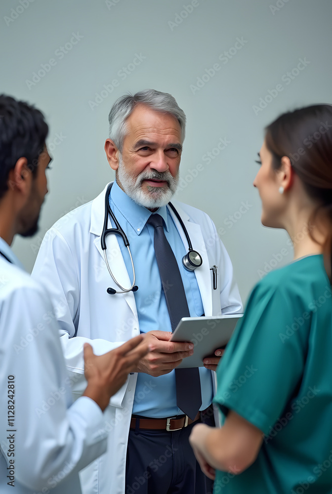 Doctor and nurse talking to patient in hospital with medical team Doctor and nurse talking to patient in hospital with medical team