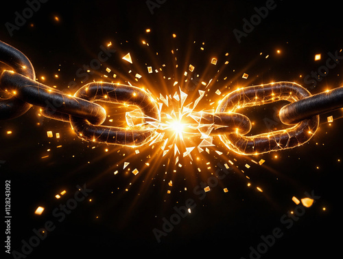 Breaking Free: Abstract Art of Glowing Chains of Freedom