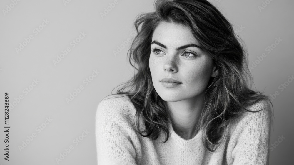 Young Woman with Freckles Gazing Pensively Aside