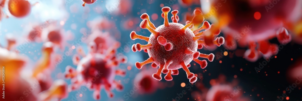 A visually striking and detailed illustration showcasing the COVID-19 virus, with vibrant colors and intricate details, representing a significant global health issue in modern times. A visually striking and detailed illustration showcasing the COVID-19 virus, with vibrant colors and intricate details, representing a significant global health issue in modern times.