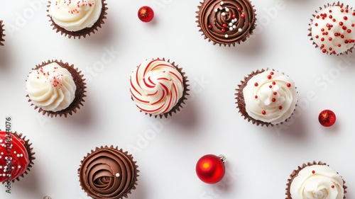 Delicious mini cupcakes adorned with festive holiday flavors like peppermint and chocolate for a sweet celebration.