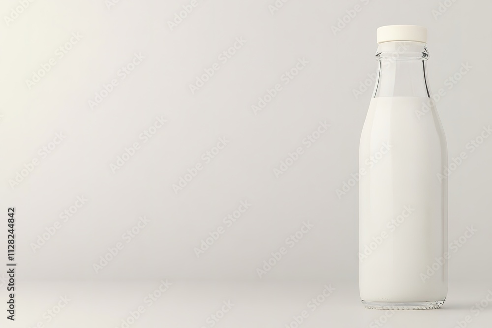 clear glass milk bottle with cream top placed on plain white background clear glass milk bottle with cream top placed on plain white background