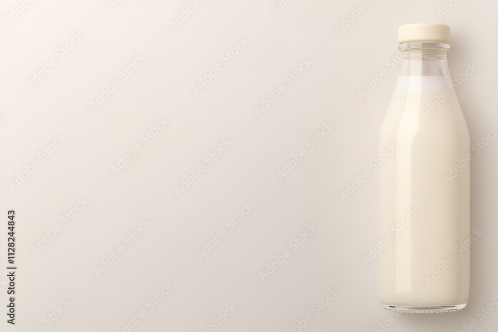 clear glass milk bottle with cream top placed on plain white background clear glass milk bottle with cream top placed on plain white background