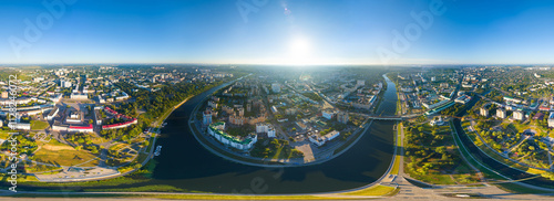 Orel, Russia. Panorama of the city center from the air morning time. Panorama 360 photo