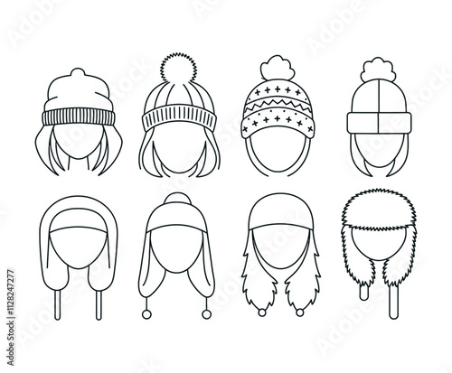 Clean Outline Hat Silhouettes Template