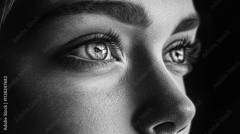 Fototapeta premium A womans eye gazes thoughtfully into the distance