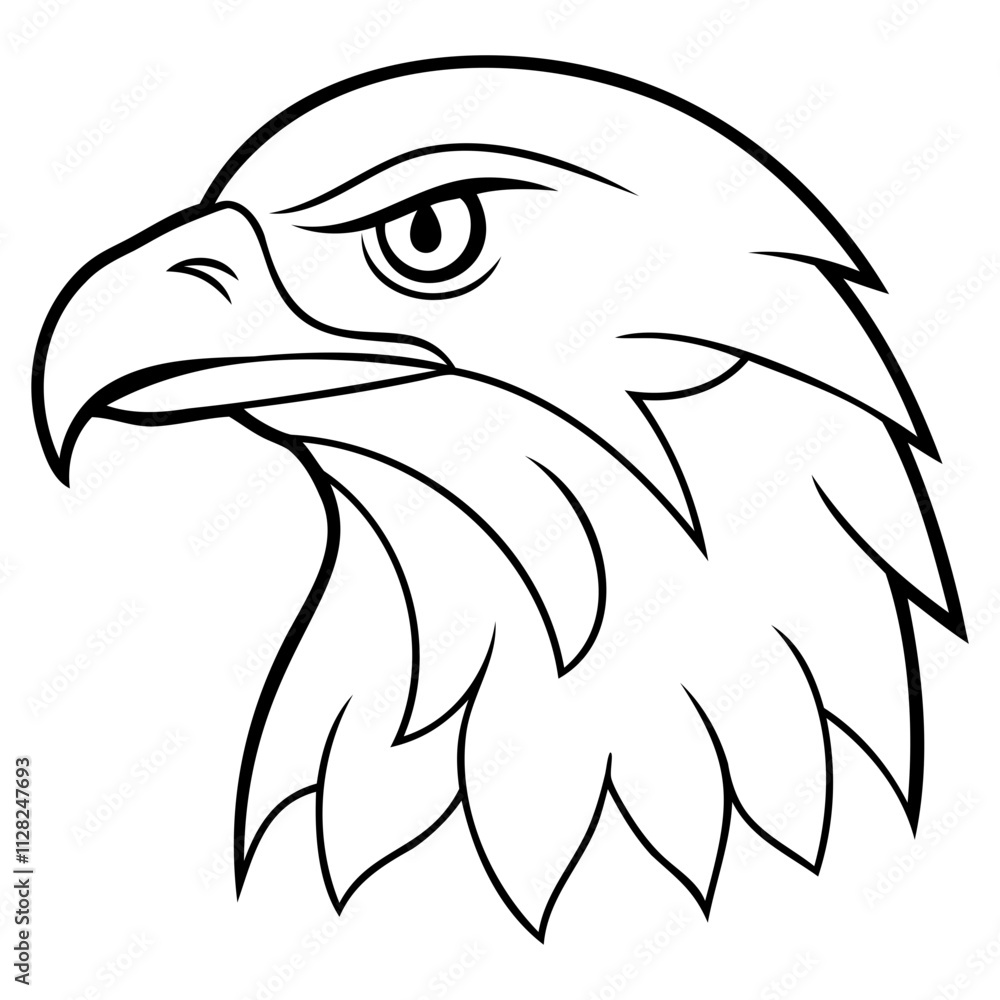 Fototapeta premium Eagle falcon Head Outline vector art black color vector line art isolated on a transparent background