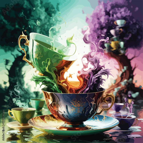 cup of tee art design with nature illustration