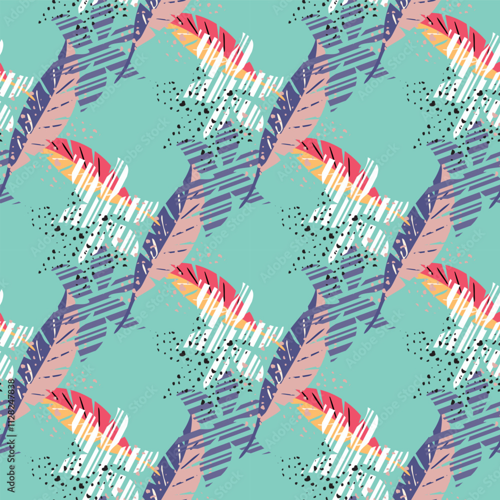 Fototapeta premium Floral background with tropical hawaiian flowers, leaves and natural vector seamless pattern for stylish fabric design.