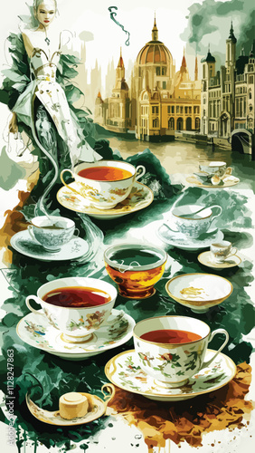 cup of tee art design with nature illustration