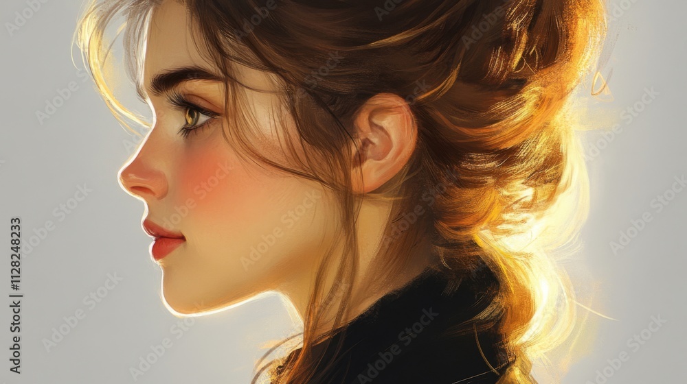Golden Light Illuminates A Young Womans Profile Golden Light Illuminates A Young Womans Profile