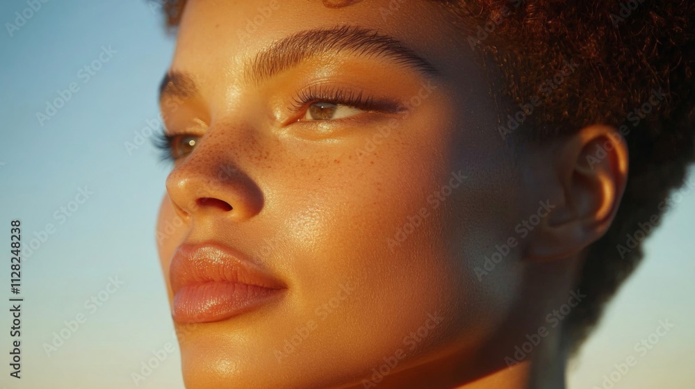 Golden Hour Glow Freckled Face Close Up Portrait
