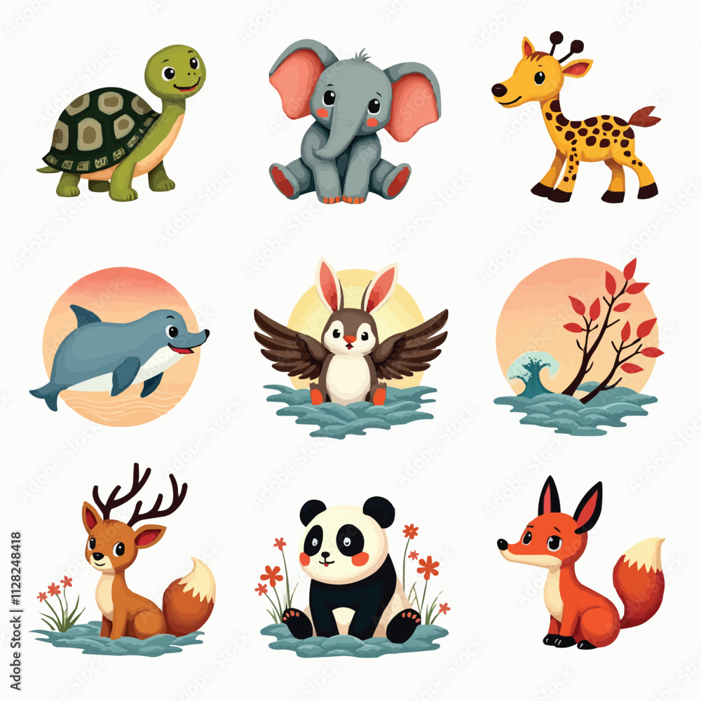 Obraz premium Set of cute wild animals. Flat animals vector collection
