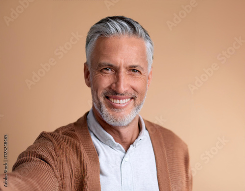 POV Selfie of Mature Man with Salt-and-Pepper Hair