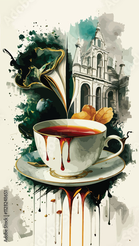 cup of tee art design with nature illustration