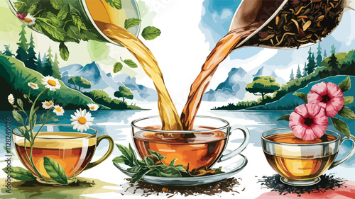 cup of tee art design with nature illustration