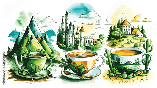cup of tee art design with nature illustration