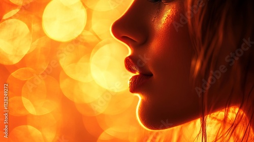 Woman Profile Lit By Warm Golden Lights