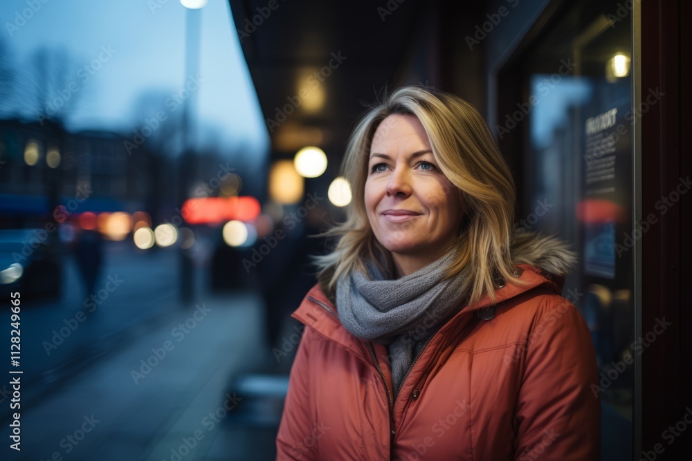 Portrait of a beautiful middle-aged woman in the city at night Portrait of a beautiful middle-aged woman in the city at night