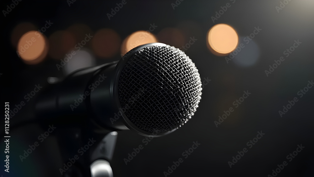 Close up microphone on blurred background Close up microphone on blurred background