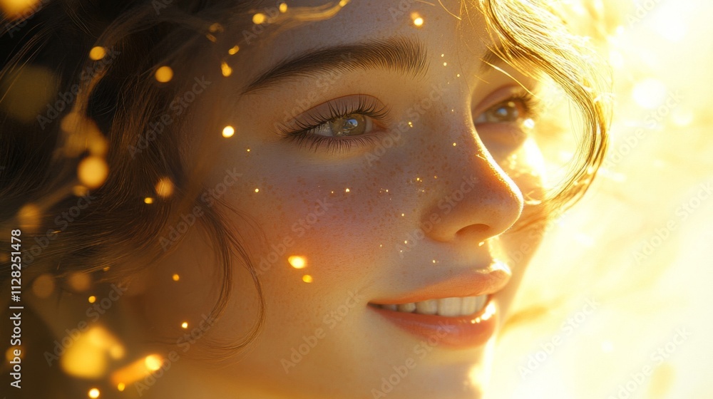 Golden Light Illuminates A Freckled Young Woman Golden Light Illuminates A Freckled Young Woman