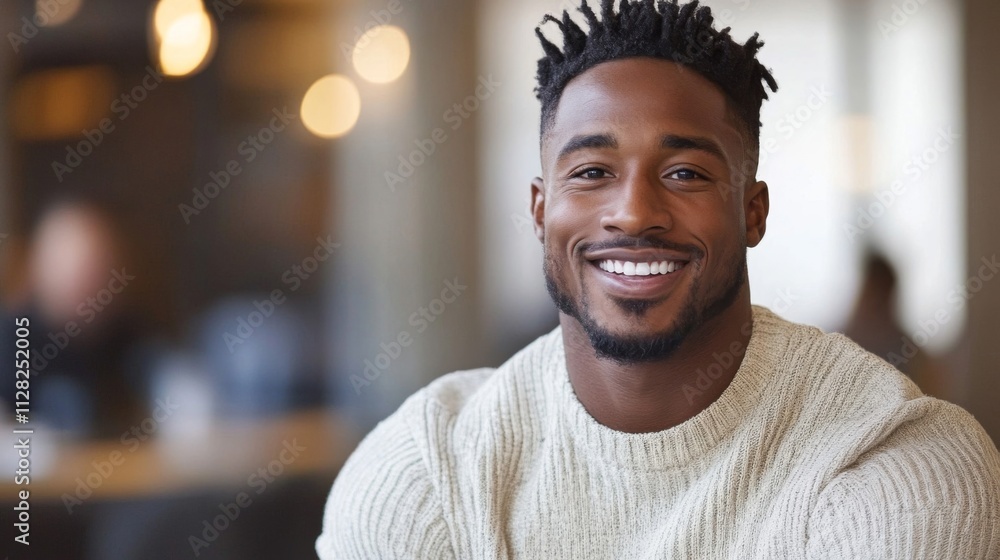 A Happy Smiling Man Wearing a Cream Sweater A Happy Smiling Man Wearing a Cream Sweater