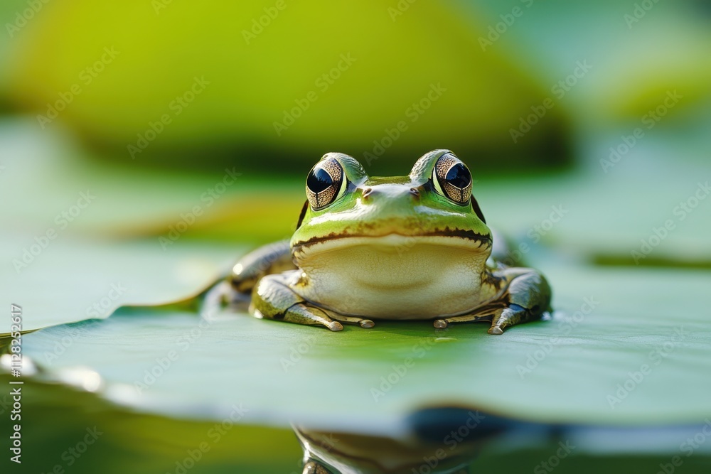 Captivating closeup of a frog on a lily pad serene pond landscape nature photography tranquil environment organ of life in ecosystem macro viewpoint for photography enthusiasts Captivating closeup of a frog on a lily pad serene pond landscape nature photography tranquil environment organ of life in ecosystem macro viewpoint for photography enthusiasts