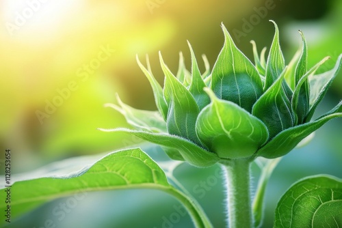 Budding sunflower organ growth garden greenery close-up nature photography high-angle view vibrant environment organ development concepts for inspiration and seo impact photo