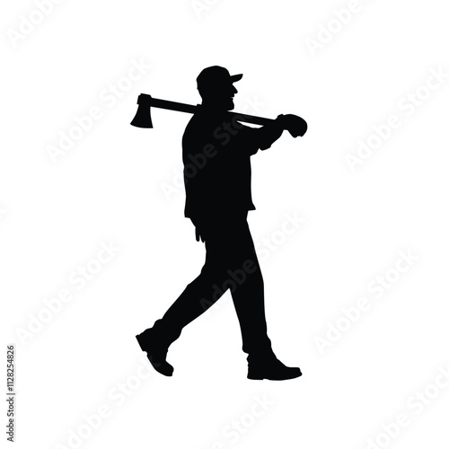 Silhouette of a lumberjack or a man carrying an axe