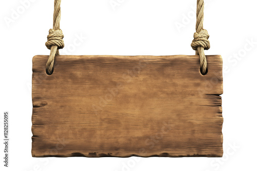 Obraz na płótnie Generative AI of Polished Wooden Sign Hanging on Ropes PNG with Clipping Path Cutout and Copy Space Concept for Traditional Country Decor, Rustic Wedding Signage, and Eco-Friendly Message Boards w salonie