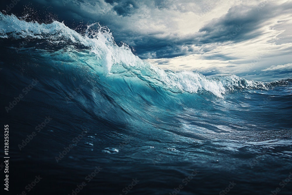 Dramatic ocean wave under a stormy sky. Dramatic ocean wave under a stormy sky.