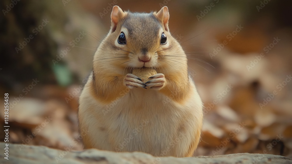 Obese chipmunk eating acorn in a forest Obese chipmunk eating acorn in a forest