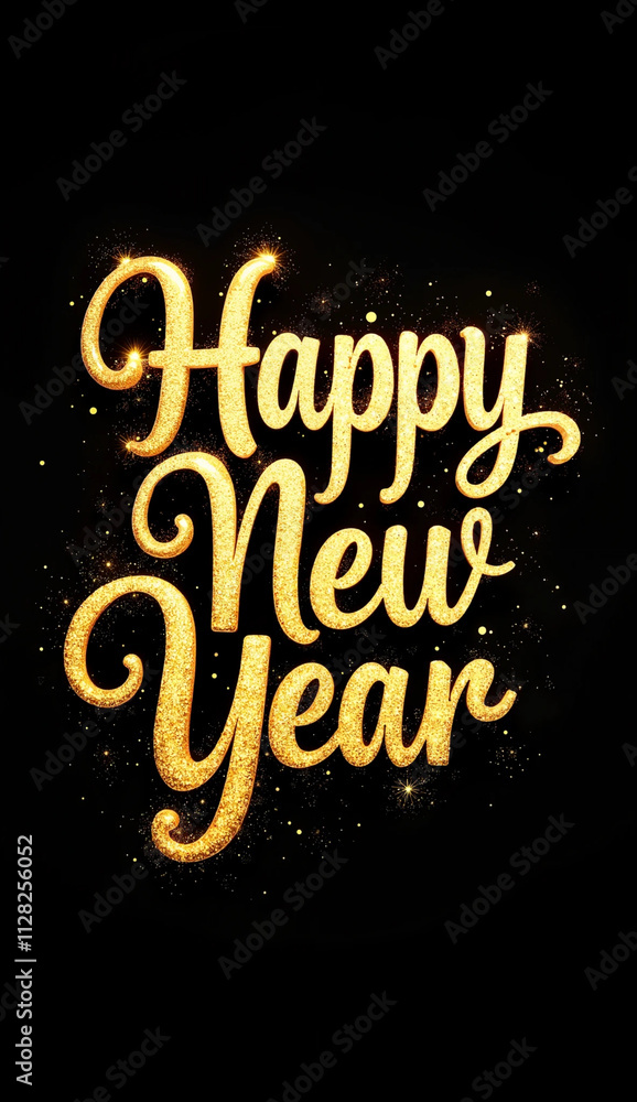 Golden Sparkling Elegant Calligraphy of Happy New Year on a Black Luxurious Background Golden Sparkling Elegant Calligraphy of Happy New Year on a Black Luxurious Background