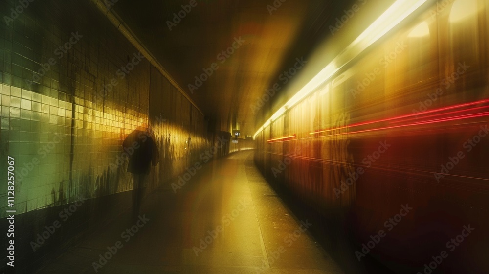Subway Tunnel Ambiance: A Blurred Passage of Light and Shadow Subway Tunnel Ambiance: A Blurred Passage of Light and Shadow