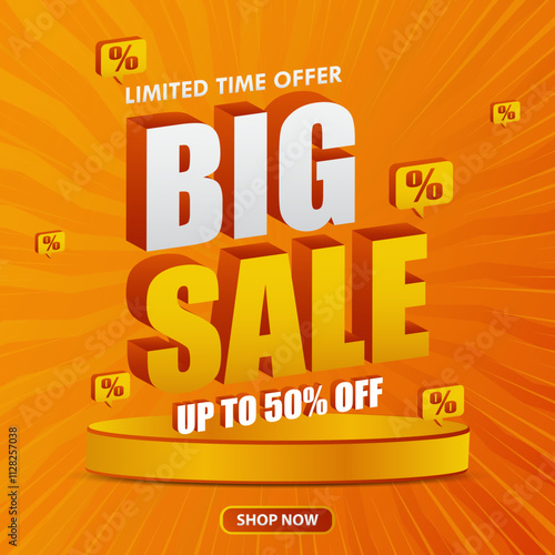Big sale advertising design on orange background. with podium design for web, social media, business, discount shopping, sales promotion and advertising
