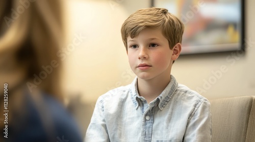 A boy learns about mindfulness training for caregivers through a session led by a medical assistant