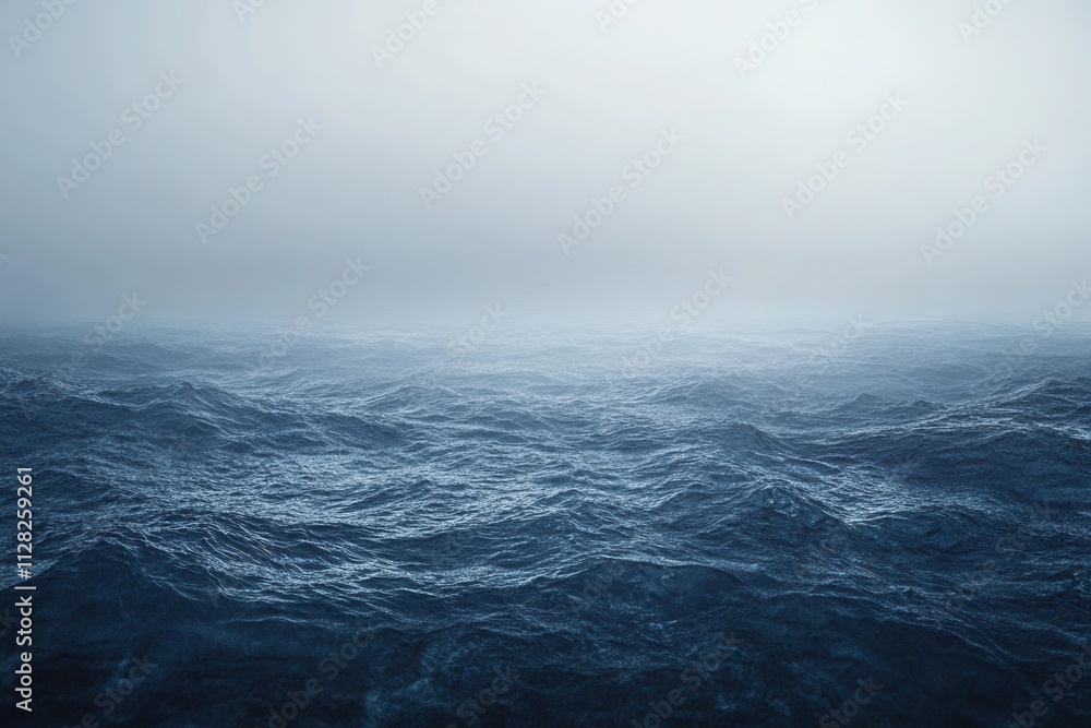 Calm ocean waves under a foggy sky. Calm ocean waves under a foggy sky.