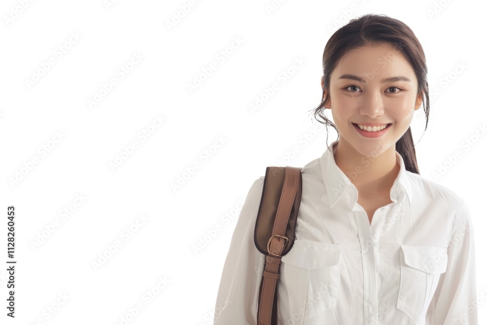 Confident young Asian businesswoman walking to office smiling. Confident young Asian businesswoman walking to office smiling.