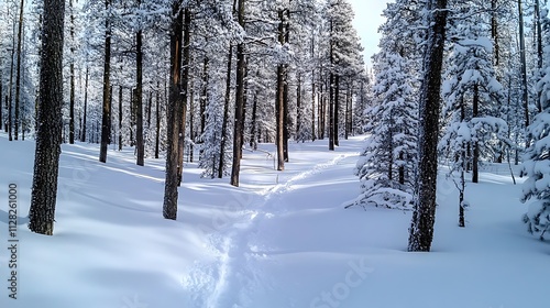 Snowy Path Through a Winter Pine Forest AI Generated